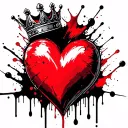Full color trash heart with a king crown adorned tattoo design idea