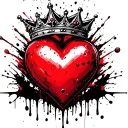 Full color trash heart with a king crown adorned tattoo design idea