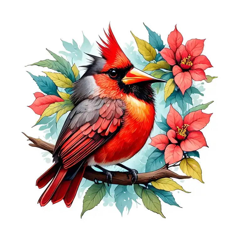 Cardinal with hummingbird Infiniti tattoo design idea