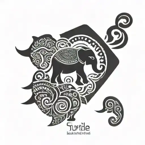 thai quote with minimalistic turtle and elephant tattoo design idea