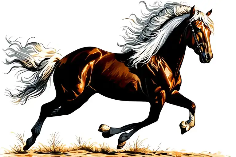 white arabian horse running producing a full spectrum after glow tattoo design idea