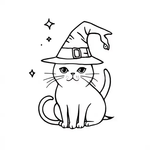small tattoo is a whimsical cat with wizard hat and wand tattoo design idea