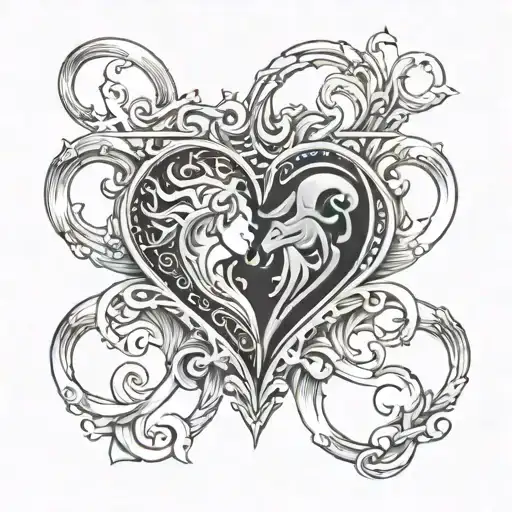 One heart with aquarius and gemini symbols intertwined together  tattoo design idea