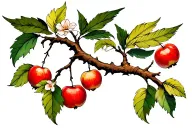 tree branch with crabapple blossoms falling angel with feathers flying tattoo design idea