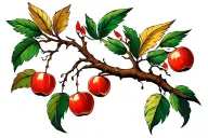 tree branch with crabapple blossoms falling angel with feathers flying tattoo design idea