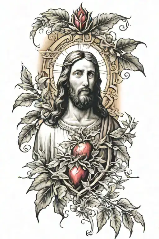 Jesus, the Holy Spirit,the sacred heart, Mary, and the burning bush  tattoo design idea