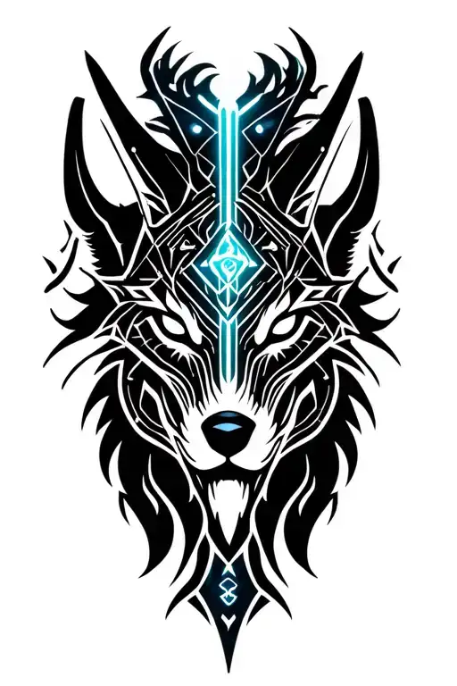 viking tribal tattoo design incorporating symbiote less black more futuristic with a wolf head less black more color tattoo design idea