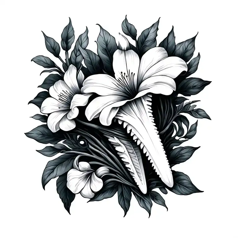 fleur de tiare avec 3 enata shark's tooth ocean tattoo design idea