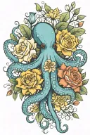 octopus, snowdrop, rose , marigold   bouquet tattoo design idea