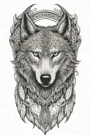 Wolf head with wings and crescent moon tattoo design idea