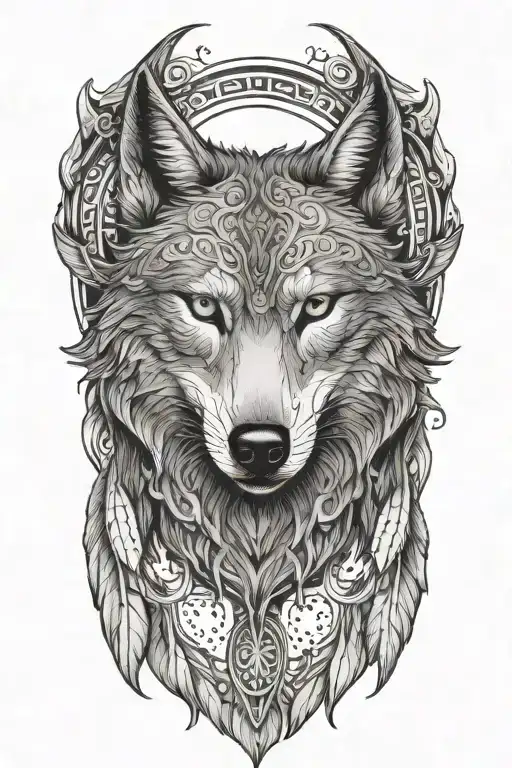 Wolf head with wings and crescent moon tattoo design idea