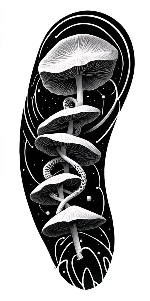 psilocybin molecule with double helix and geometric lines tattoo design idea