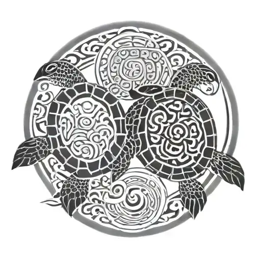Polynesian ying and yang tattoo including two turtles inside tattoo design idea