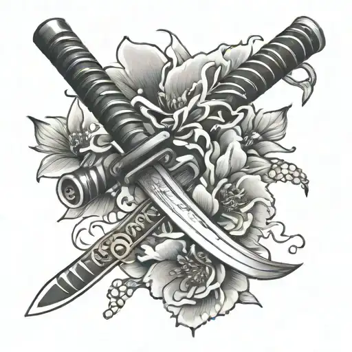 katana that dissolves in petals bleach tattoo design idea