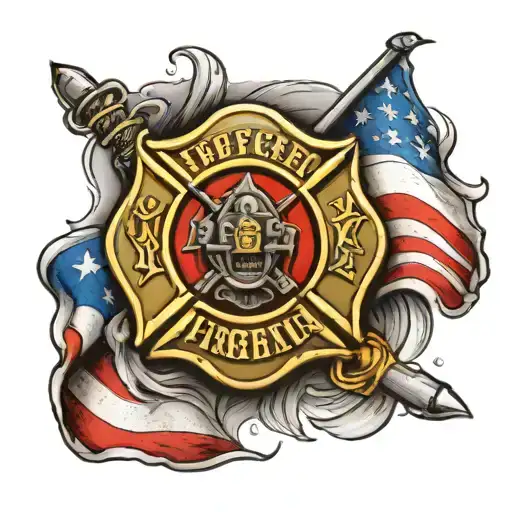 Firefighter Insigna, with american and puerto rican flag ripping through the skin tattoo design idea