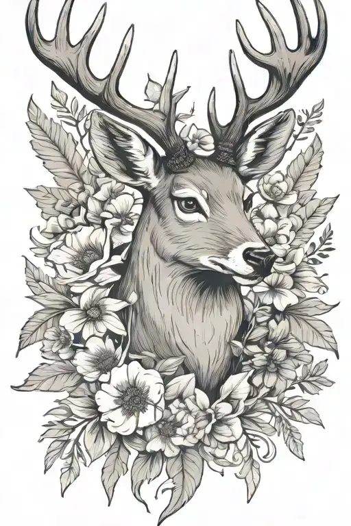 deer antlers, eagle feather, poppy flower, larkspur, daffodils, puppy paw, kitty paw tattoo design idea