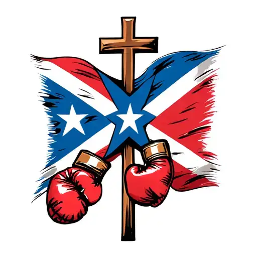 Puerto Rico flag, a cross and boxing gloves tattoo design idea