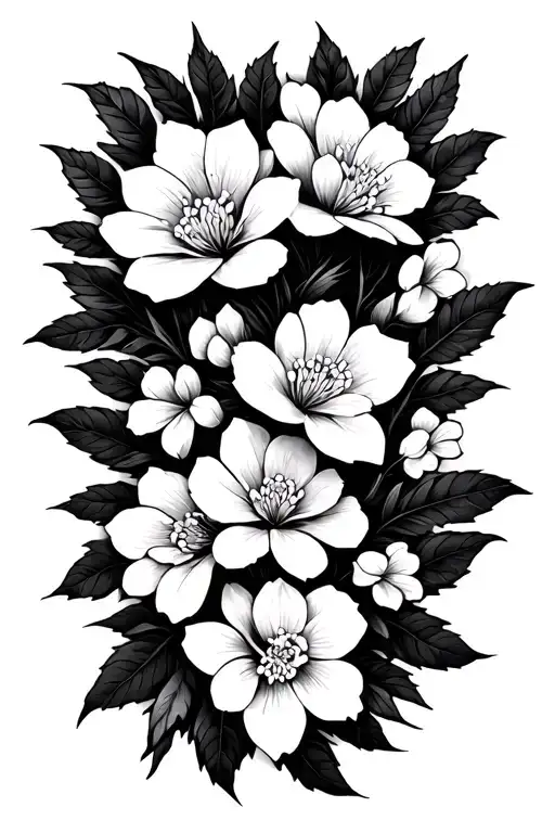 vine leaves intertwining multiple white blossoming flowers tattoo design idea