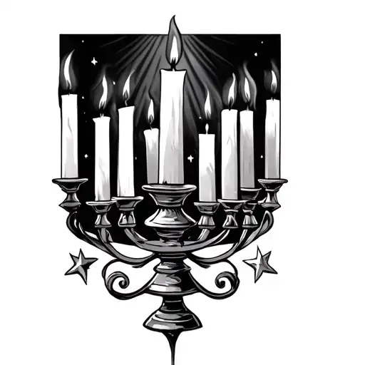 a candlestick tattoo with seven candles from the forearm to the wrist, instead of candle flames there are stars, candles tattoo design idea