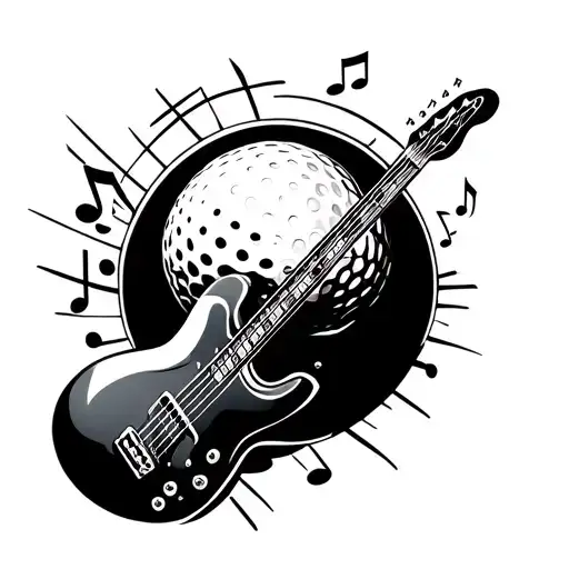golf ball,stairs,music notes,guitar,pain tattoo design idea