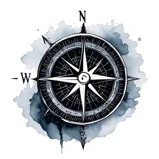 Compass with watercolor aurora borealis tattoo design idea