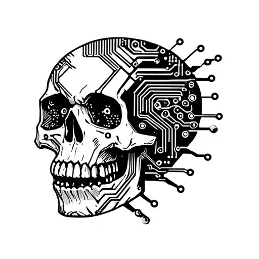 circuit board shaped like skull tattoo design idea