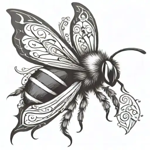 tribal bumblebee tracing heart tattoo design idea
