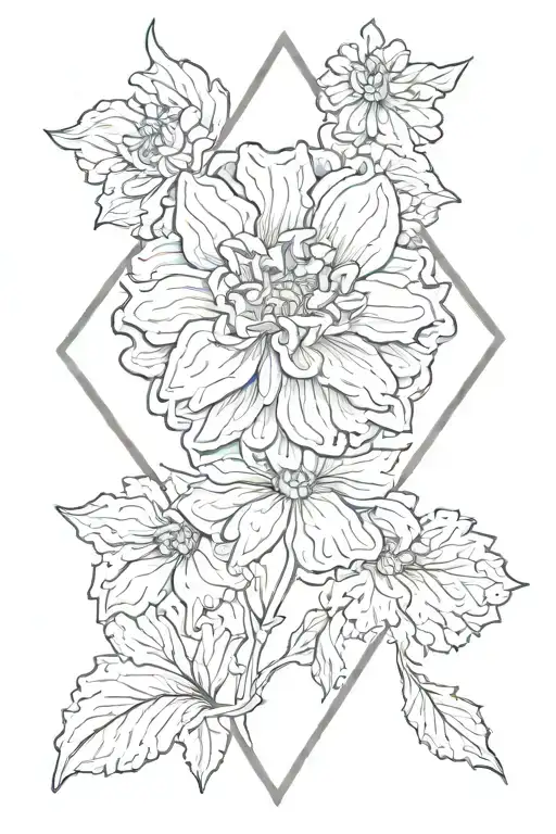 marigold flower inside diamond shaped line outlining tattoo design idea