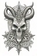 Baphomet skull with pentagram in background tattoo design idea