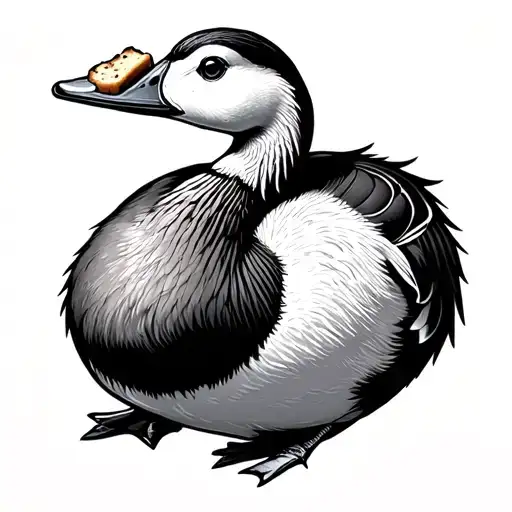 minimal style, fine line goose holding a slice of fairy bread in it's mouth tattoo design idea