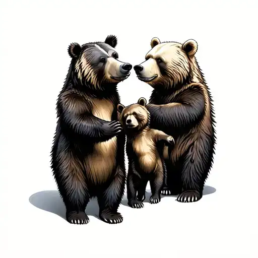 family of 4 bears facing each other tattoo design idea