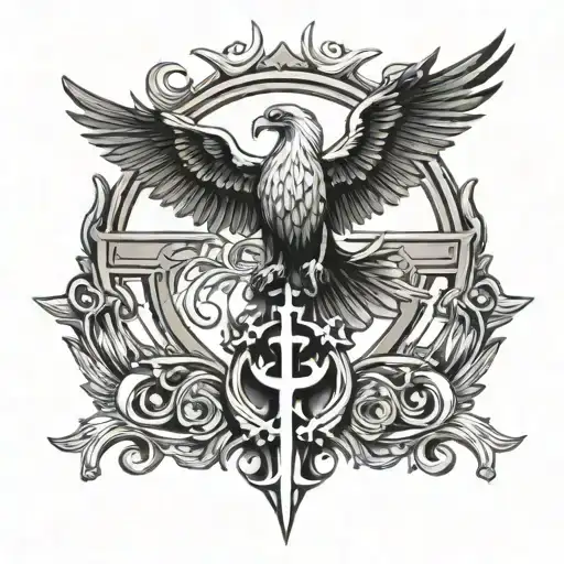 firebird logo, an eagle, three crosses jesus cross tattoo design idea