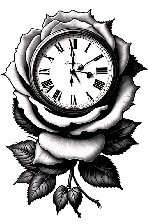 rose clock baby tattoo design idea