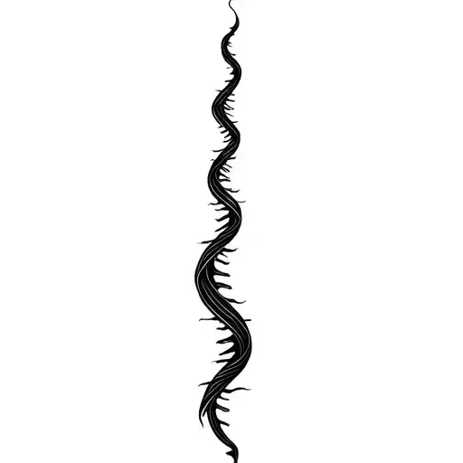 long spine tattoo with two twisting lines that spiral around each other in varying pattern. 1 inch wide maximum tattoo design idea
