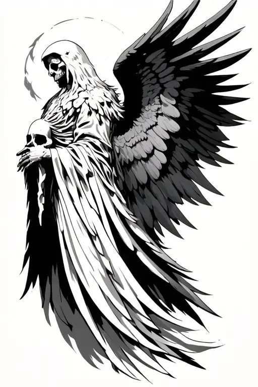azrael benevolent angel of death facing forward tattoo design idea