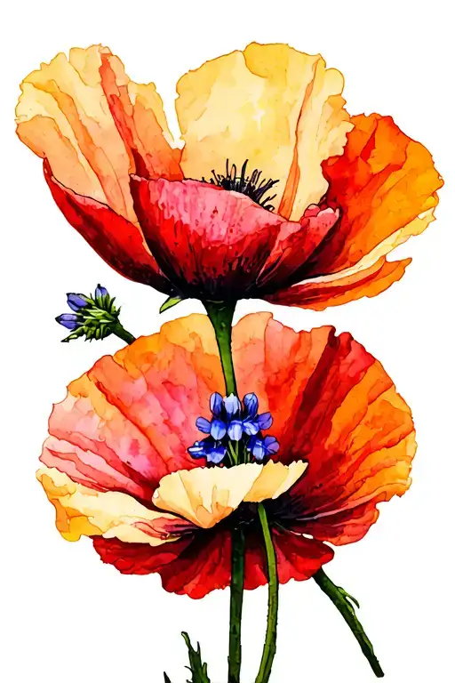California's poppy and texas blue bonnet flower tattoo design idea