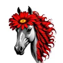 horsehead daisy red thread tattoo design idea