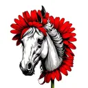 horsehead daisy red thread tattoo design idea