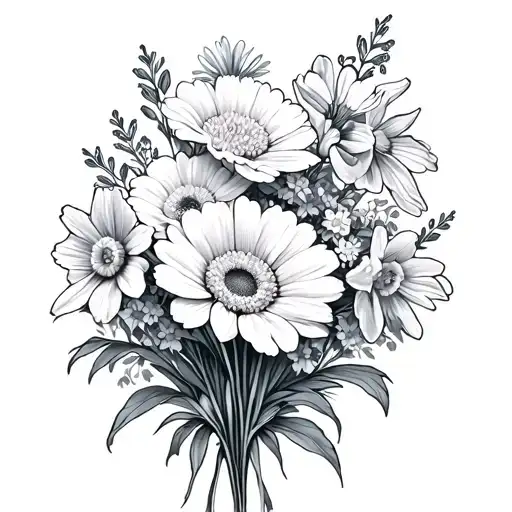 carnation daisy honeysuckle larkspur and narcissus bouquet tattoo tattoo design idea