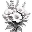 carnation daisy honeysuckle larkspur and narcissus bouquet tattoo tattoo design idea