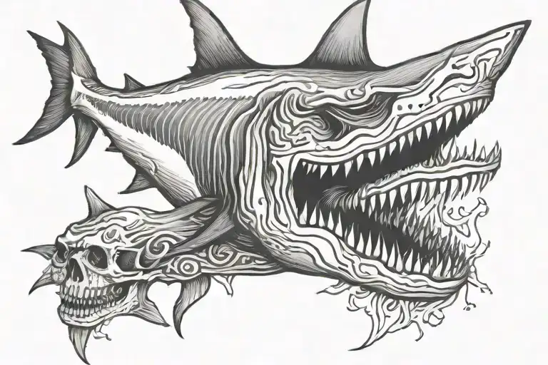 shark eating skull tattoo design idea