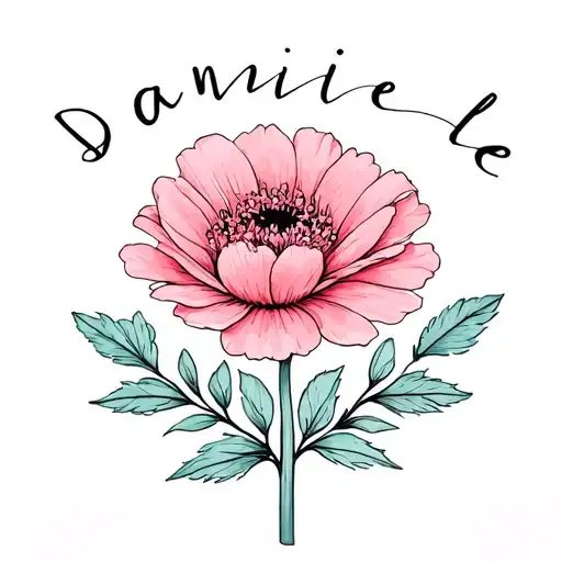 delicate flower with the name Danielle written in stem tattoo design idea