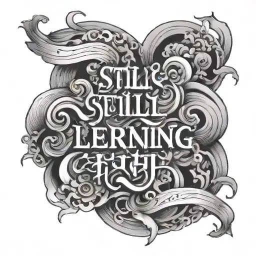 the phrase "still learning" surrounded by suminagashi tattoo design idea