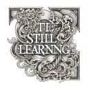 the phrase "still learning" surrounded by suminagashi tattoo design idea