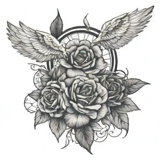 dreamcatcher roses mayflowers hibiscus phoenix tattoo design idea