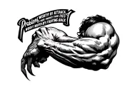 Bicep tattoo with the phrase "Problems worthy of attack prove their worth by fighting back" tattoo design idea