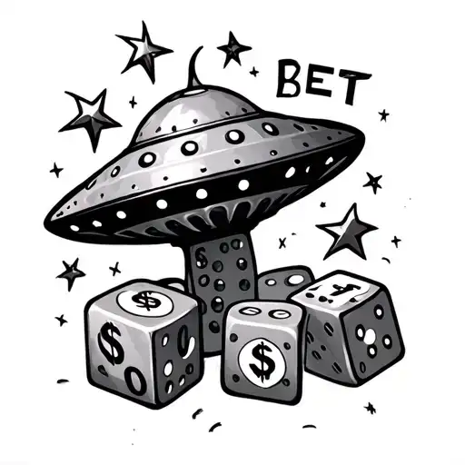 bet on me with money dice ufo and stars tattoo design idea