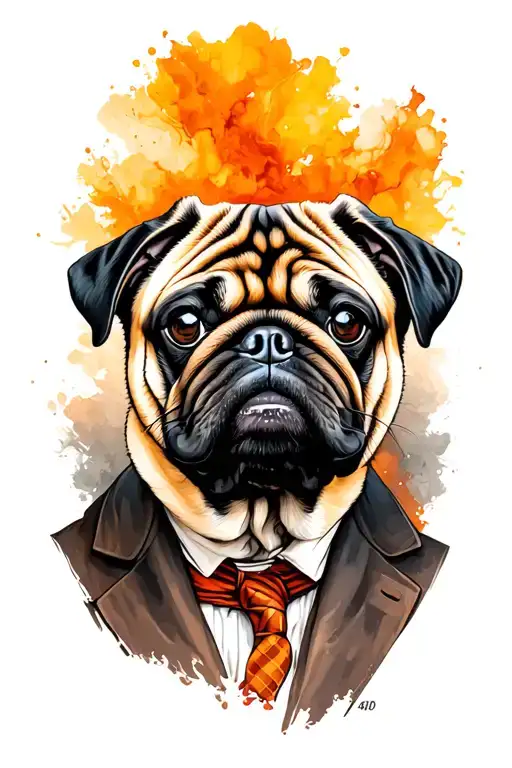 Pug looking like peaky blinder tattoo design idea