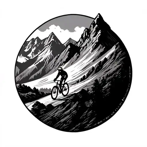 a cyclist rides through the mountains tattoo design idea
