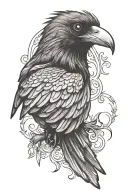 crow looking back with jester decals tattoo design idea